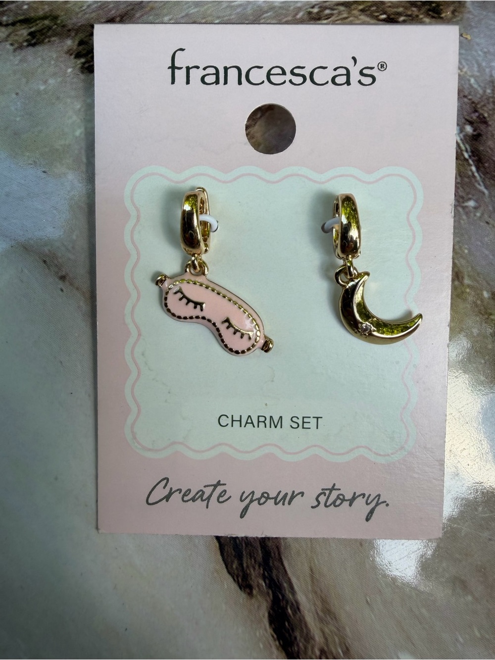 Francesca's Collections Pink Sleep Mask & Gold Moon Charm Set
